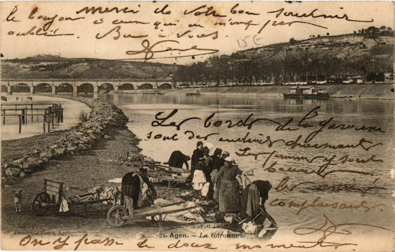 Carte postale ancienne Agen - La Garonne à Agen