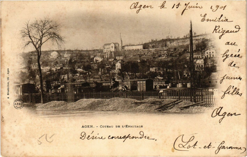 Carte postale ancienne Agen - Coteau de l'Ermitage à Agen