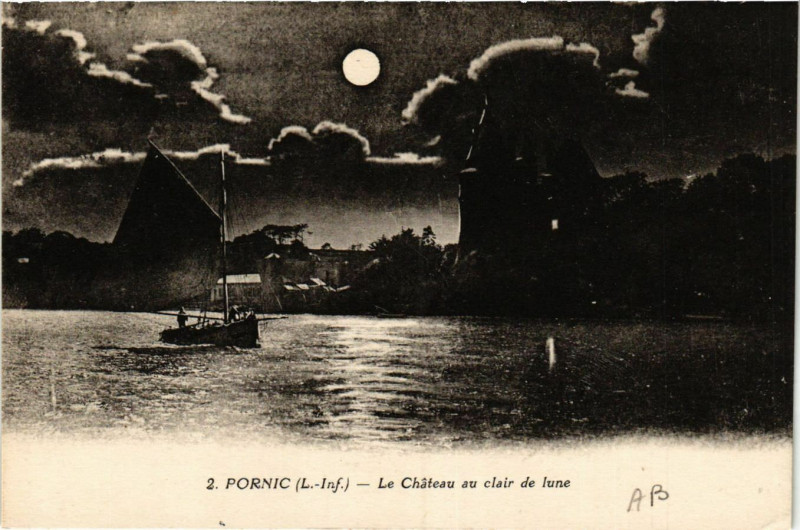 Carte postale ancienne Pornic - Le Chateau au clair de lune à Pornic