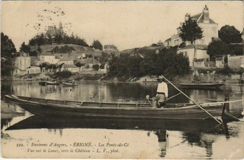 Carte postale ancienne Les Ponts-de-Cé - Vue sur le Louet, vers le Château à Mûrs-Erigné