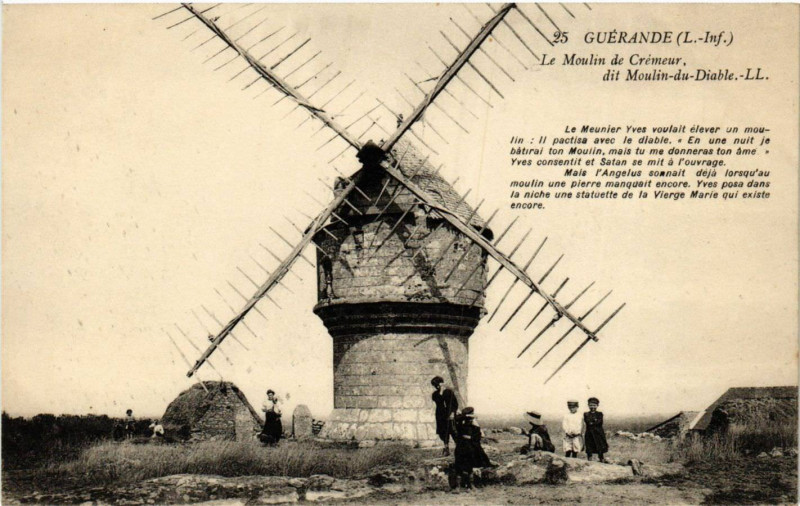 Carte postale ancienne Le Moulin de Crémeur, dit Moulin-du-Diable à Guérande