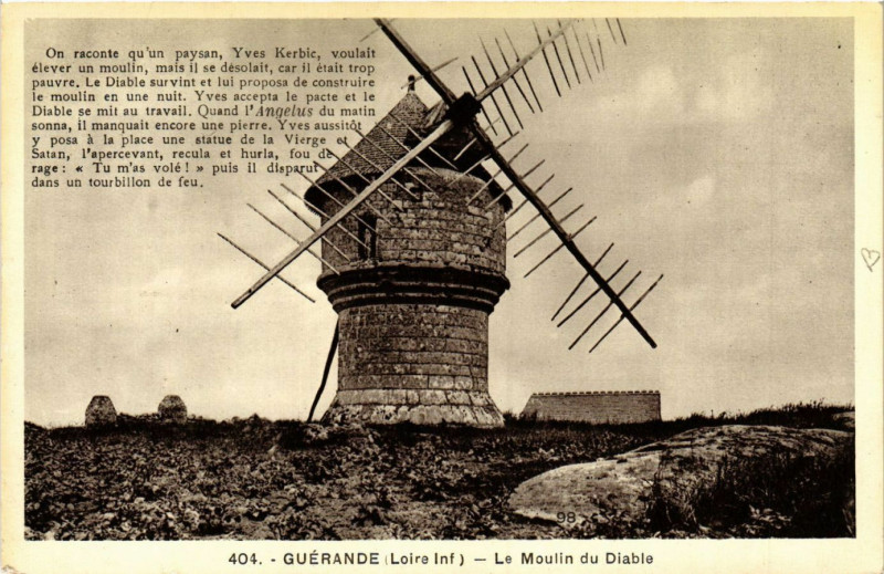 Carte postale ancienne Guerande - Le Moulin du Diable à Guérande
