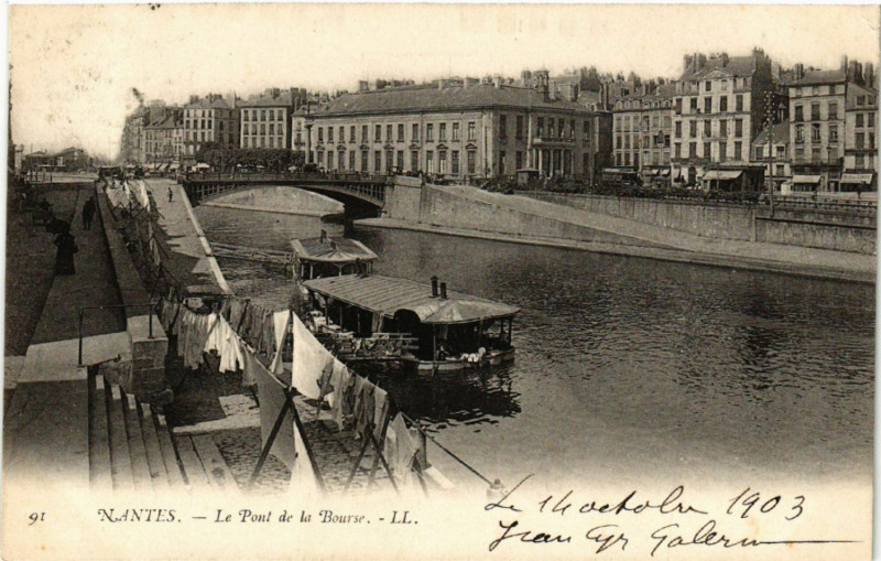 Carte postale ancienne Nantes - Le Pont de la Bourse à Nantes