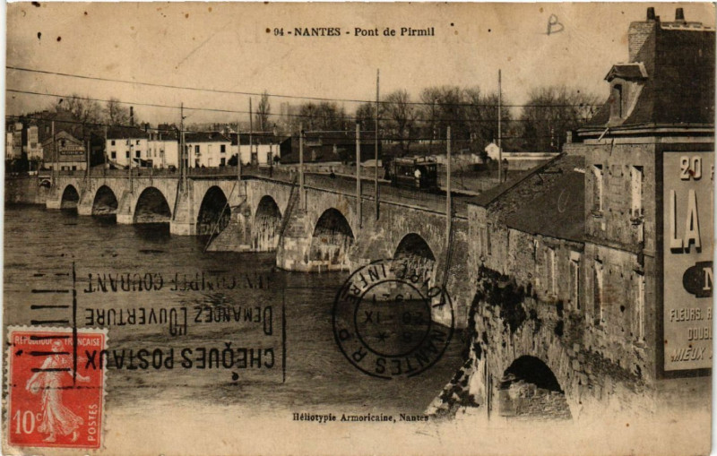 Carte postale ancienne Nantes - Pont de Pirmil à Nantes