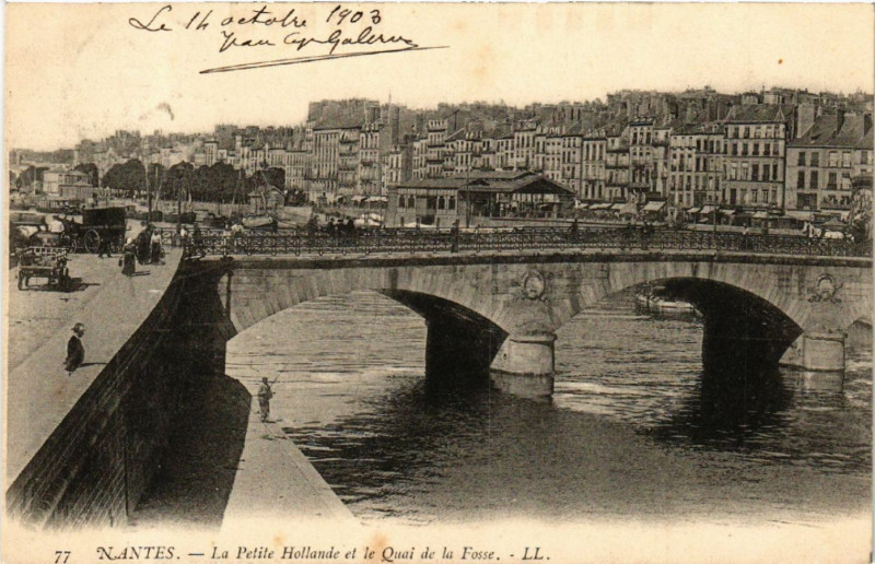 Carte postale ancienne Nantes - La Petite Hollande et le Quai de la Fosse à Nantes