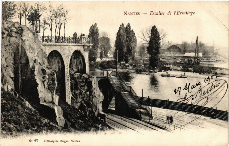 Carte postale ancienne Nantes - Escalier de l'Ermitage à Nantes