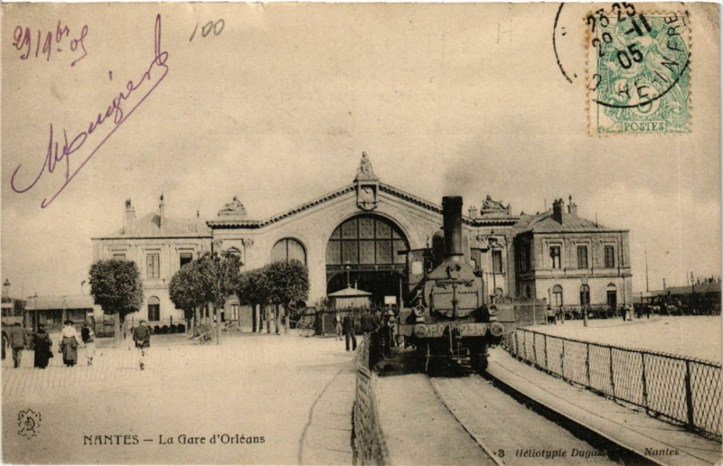 Carte postale ancienne Nantes - La Gare d'Orleans à Nantes