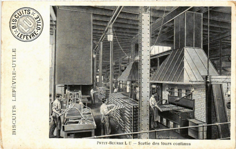 Carte postale ancienne Biscuits Lefevre-Utile Petit-Beurre Lu Sortie fours continus