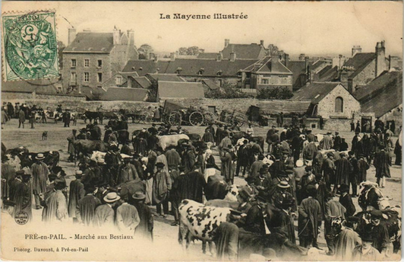 Carte postale ancienne Pre-en-Pail Marché aux bestiaux