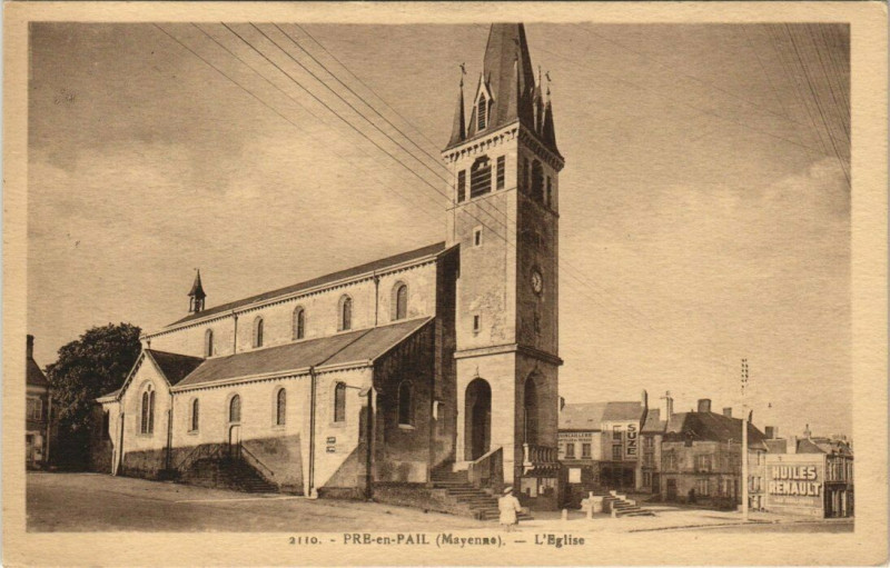 Carte postale ancienne Pre-en-Pail - L'Eglise
