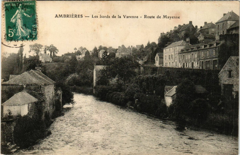 Carte postale ancienne Ambriéres-Les bords de la Varenne, Route de Mayenne à Mayenne