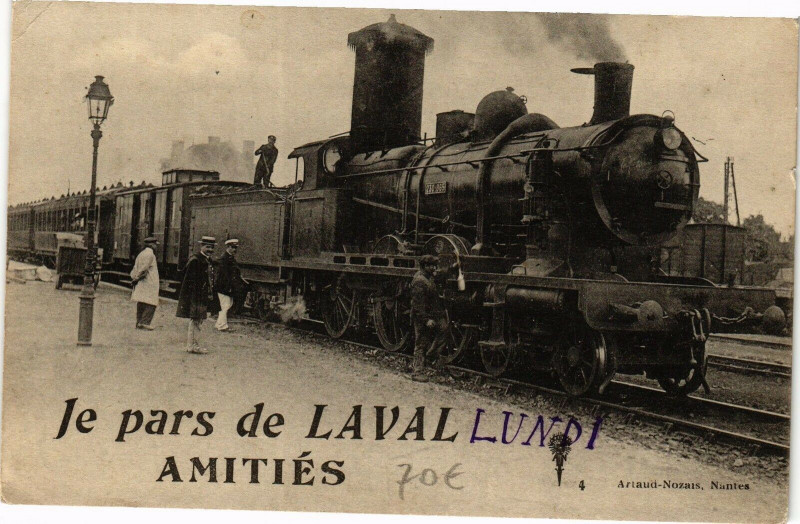 Carte postale ancienne Je pars de Laval Lundi Amitiés à Laval