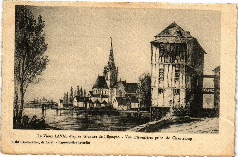 Carte postale ancienne Le Vieux Laval d'apres Gravure de l'Epoque-Vue d'Aveniéres à Laval