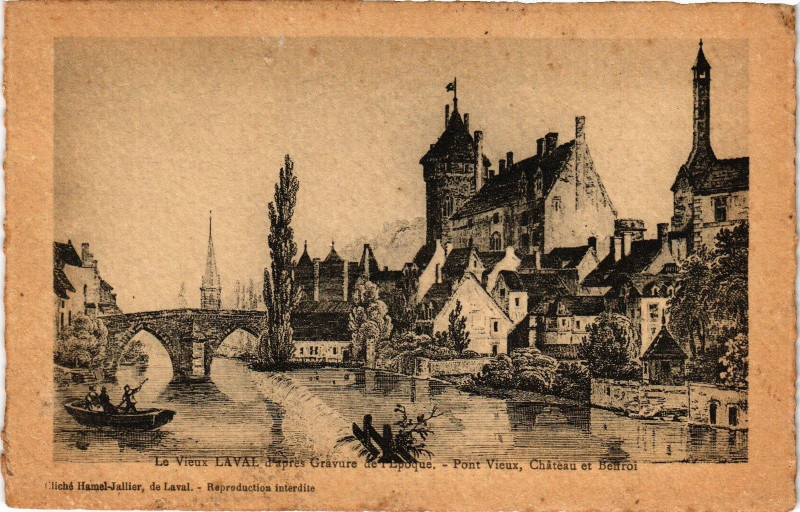 Carte postale ancienne Le Vieux Laval d'apres Gravure de l'Epoque-Pont Vieux à Laval