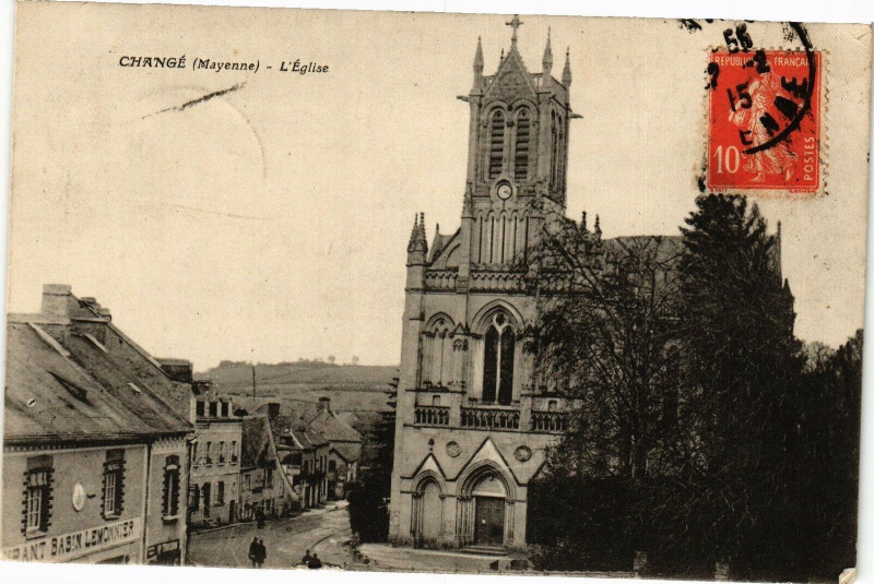 Carte postale ancienne Change .- l'eglise à Changé