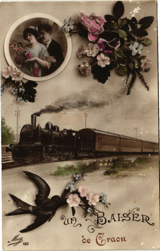 Carte postale ancienne Craon.- Un baiser à Bais