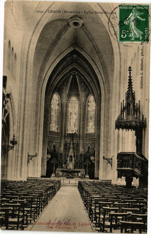 Carte postale ancienne Craon.- Eglise saint nicolas à Craon