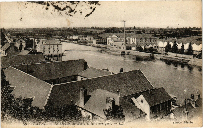 Carte postale ancienne Laval-Le Moulin de Bootz et les Fabriques à Laval