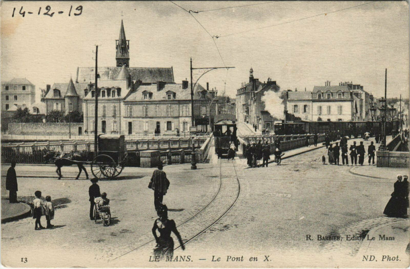 Le Mans - Le Pont en X - Carte postale ancienne et vue d'Hier et