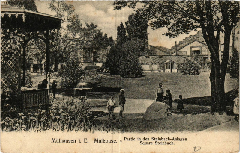 Carte postale ancienne Mulhausen Partie in den Steinbach-Anlagen-Mulhouse Square.. à Mulhouse