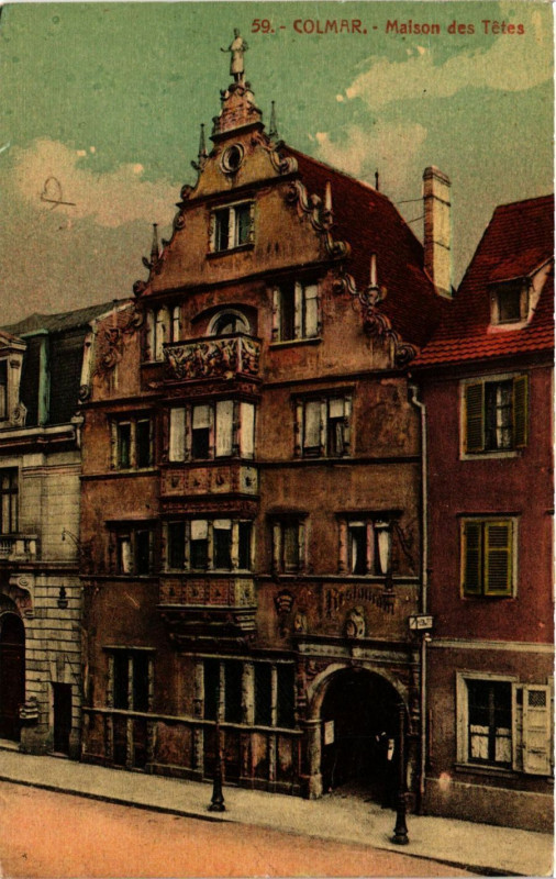 Carte postale ancienne Colmar - Maison des Tetes à Colmar