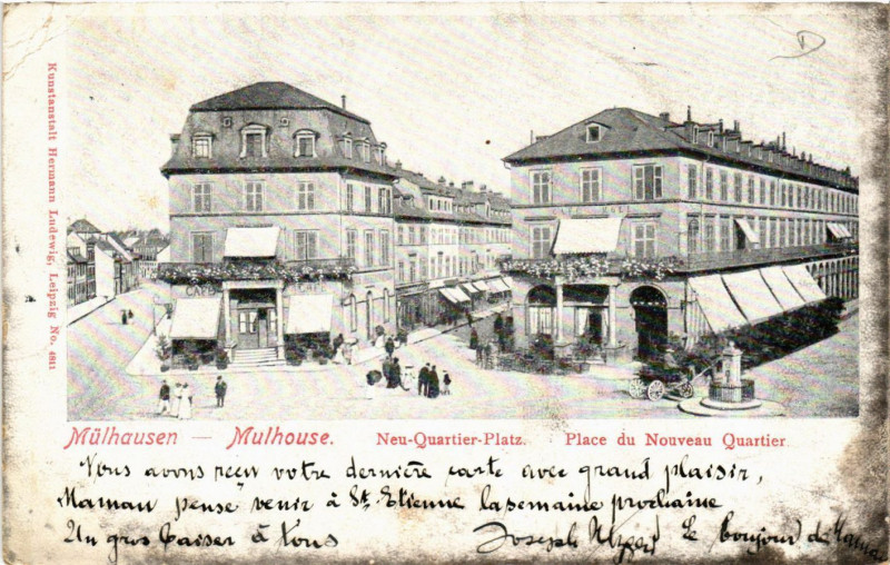 Carte postale ancienne Mulhausen Mulhouse Neu-Quartier-Platz Place du Nouveau Quartier à Mulhouse