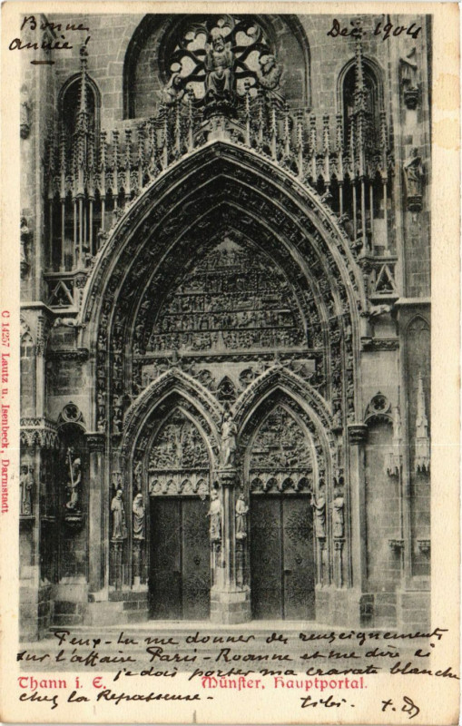 Carte postale ancienne Thann - Munster Hauptportal à Thann