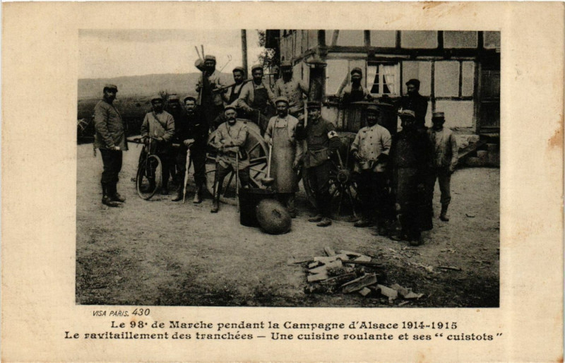 Carte postale ancienne Le 98* de Marche pendant la Campagne d'Alsace 1914-1915 -
