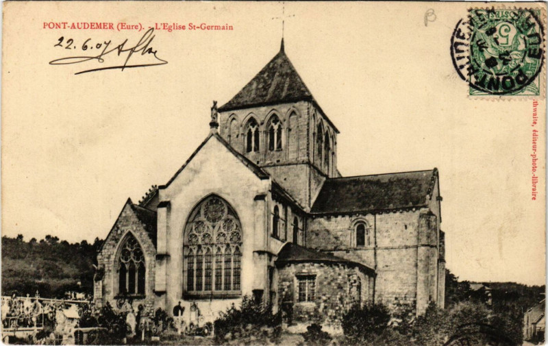 Carte postale ancienne Pont-Audemer - L'Eglise Saint-Germain à Pont-Audemer