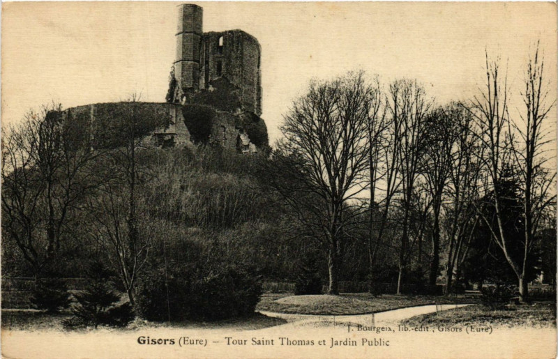 Carte postale ancienne Gisors - Tour Saint-Thomas et Jardin Public à Gisors