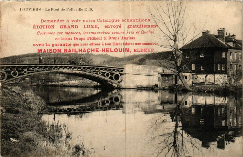 Carte postale ancienne Louviers - Le Pont de Folleville E-D à Louviers