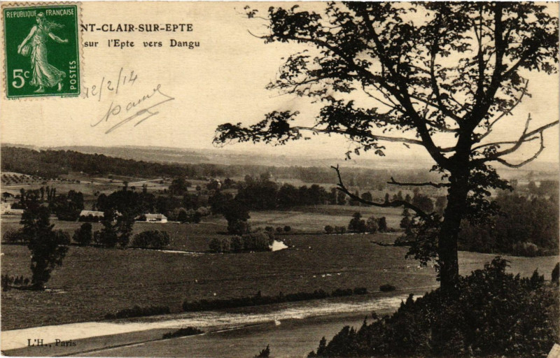 Carte postale ancienne Saint-Clair-sur-Epte - Vue sur l'Epte vers Dangu à Dangu