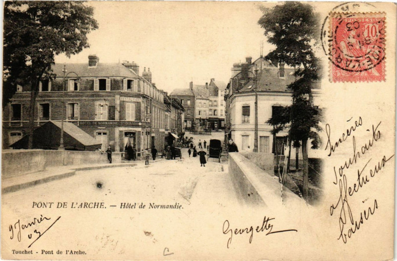 Carte postale ancienne Pont de l'ARChe - Hotel de Normaindie à Pont-de-l'Arche