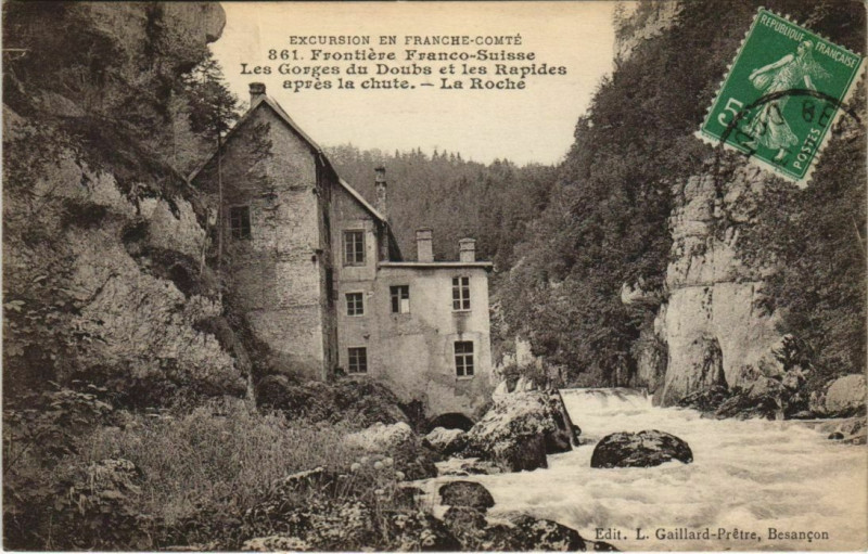 Carte postale ancienne Les Gorges du Doubs et les Rapides apres la Chute - La Roche à Doubs