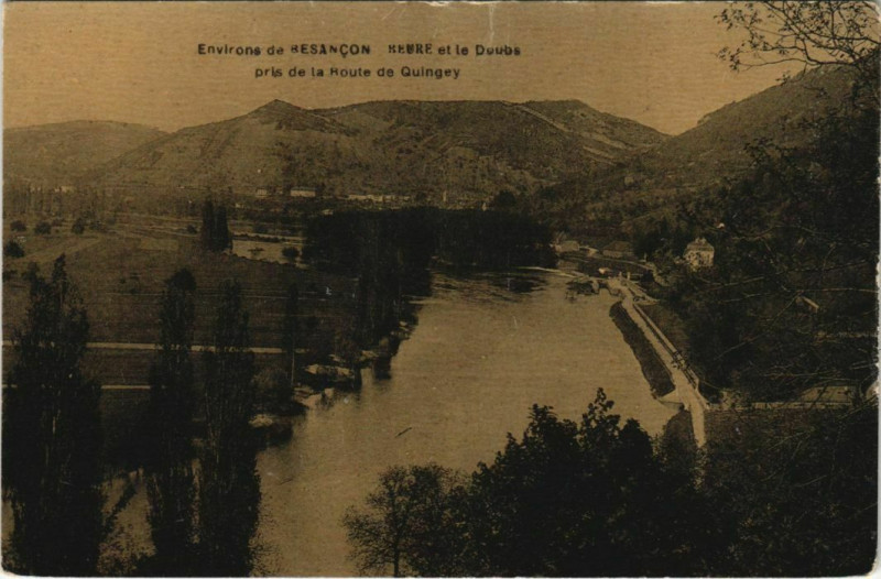 Carte postale ancienne Beure et le Doubs pris de la Route de Quingey - Env. de Besancon à Beure