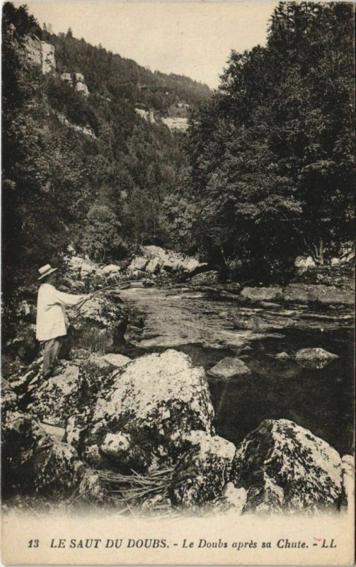 Carte postale ancienne Le Saut du Doubs - Le Doubs apres la Chute à Doubs