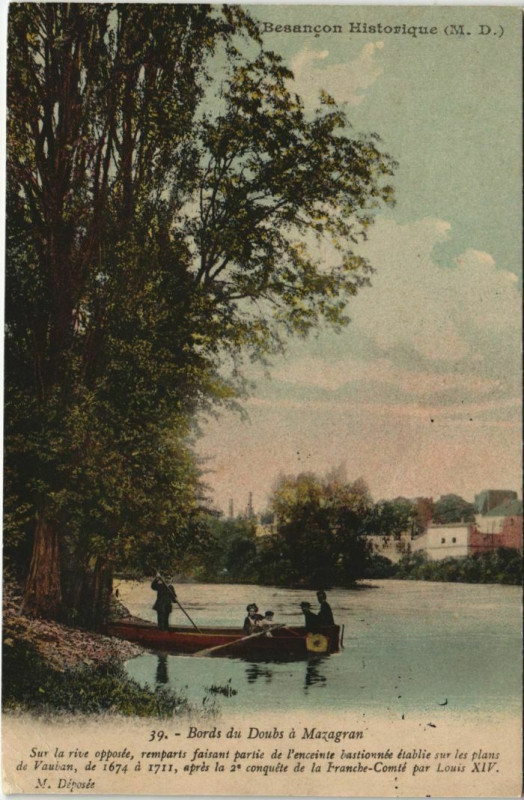 Carte postale ancienne Bords du Doubs a Mazagran à Doubs