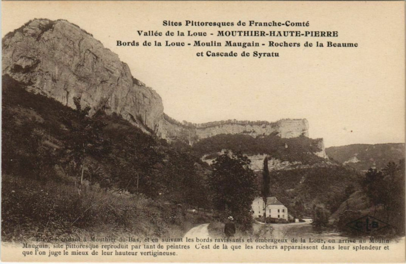 Carte postale ancienne Mouthier-Haute-Pierre Bords de la Loue - Moulin Maugain à Mouthier-Haute-Pierre