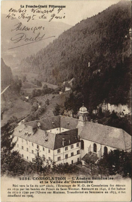 Carte postale ancienne Consolation L'Ancien Seminaire et la Vallee du Dessoubre