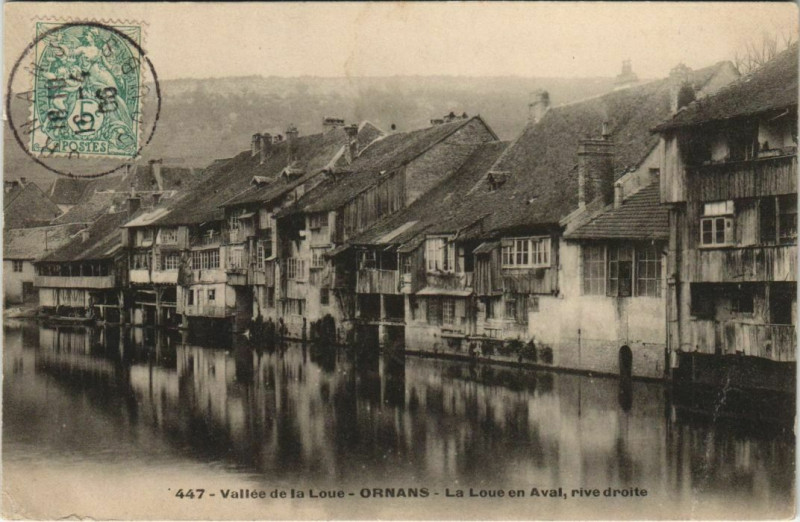 Carte postale ancienne Ornans La Loue en Aval - Rive Droite à Ornans