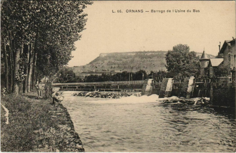 Carte postale ancienne Ornans Barrage de l'Usine du Bas à Ornans