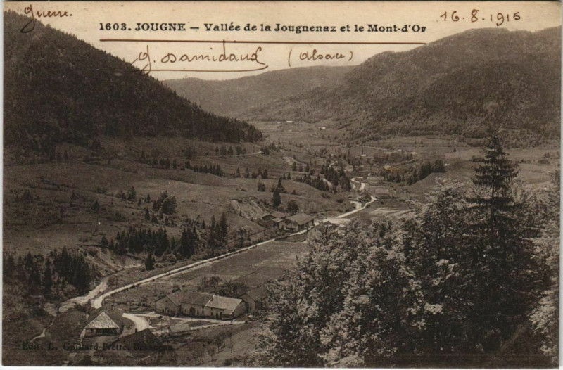 Carte postale ancienne Jougne Vallee de la Jougnenaz et le Mont-d'Or à Jougne