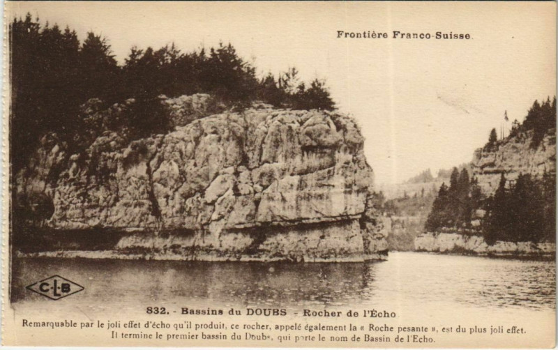 Carte postale ancienne Bassins du Doubs - Rocher de l'Echo à Doubs