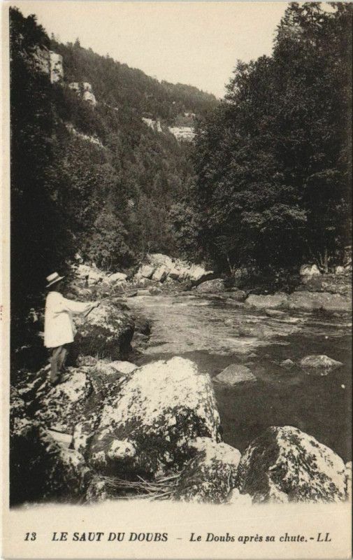 Carte postale ancienne Le Saut du Doubs - Le Doubs apres sa Chute à Doubs