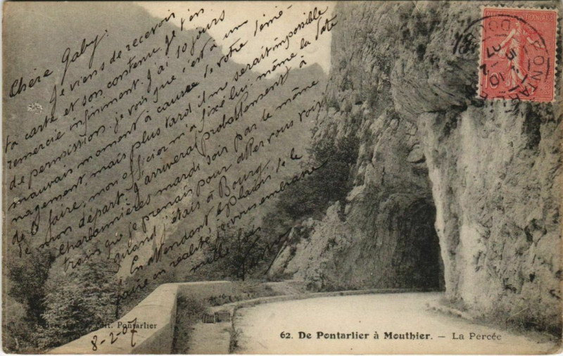 Carte postale ancienne De Pontarlier a Mouthier-Haute-Pierre - La Percee à Pontarlier