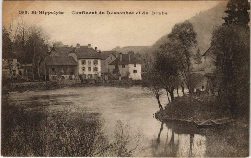 Carte postale ancienne Saint-Hippolyte Confluent du Dessoubre et du Doubs à Saint-Hippolyte
