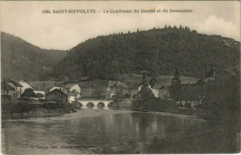 Carte postale ancienne Saint-Hippolyte Le Confluent du Doubs et du Dessoubre à Saint-Hippolyte