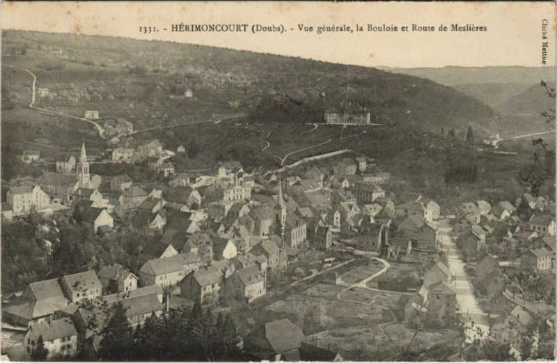 Carte postale ancienne Herimoncourt Vue Generale - La Bouloie et Route de Meslieres à Hérimoncourt