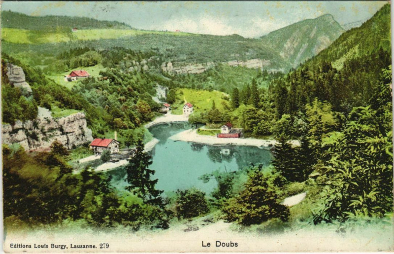 Carte postale ancienne Le Doubs - Vue prise du Petit Pont à Doubs
