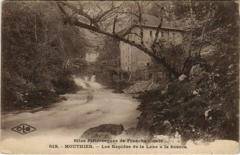 Carte postale ancienne Mouthier-Haute-Pierre Les Rapides de la Loue a la Source à Mouthier-Haute-Pierre